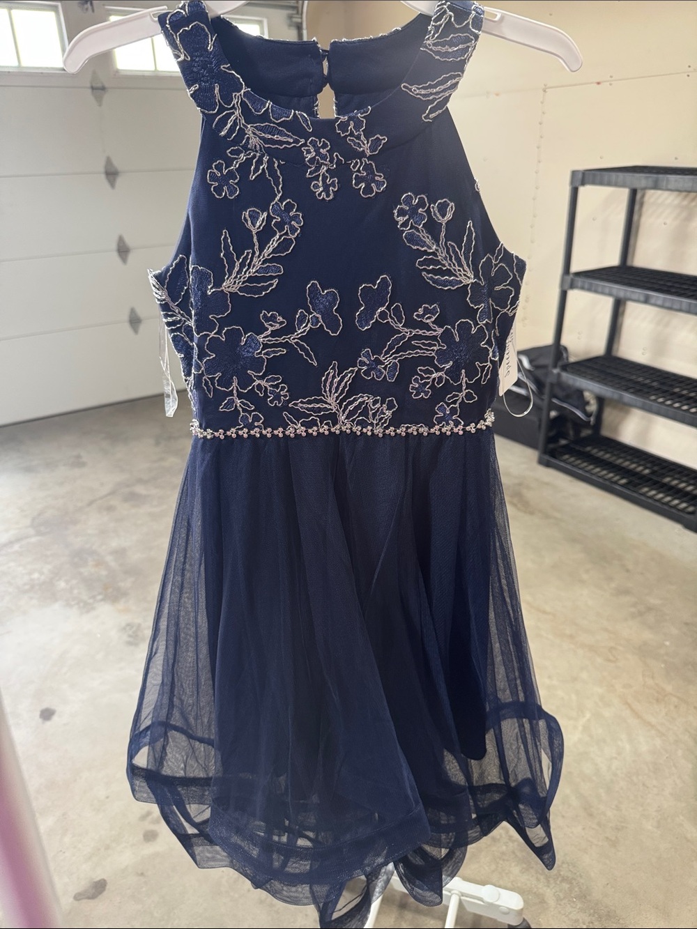 Speechless Navy and White Floral Embroidered Tulle Dress
